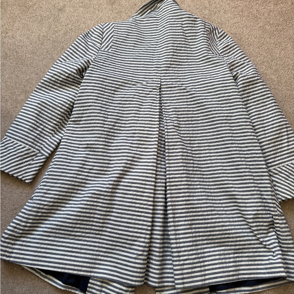 Topshop Striped Trench Coat Navy White Double Breasted Size 8 - Picture 11 of 12